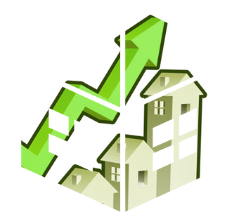Imagen de casa con flecha apuntando hacia arriba que representa la rentabilidad del CDT