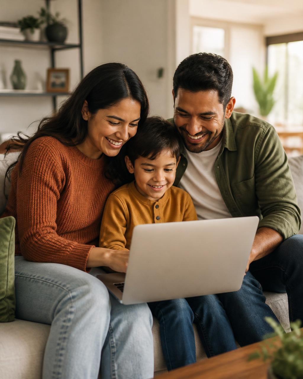 Familia disfrutando de las asistencias Credifamilia desde casa