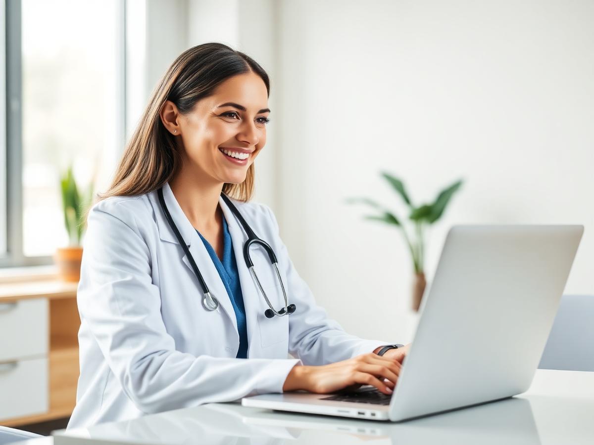 Doctora en consulta virtual por telemedicina